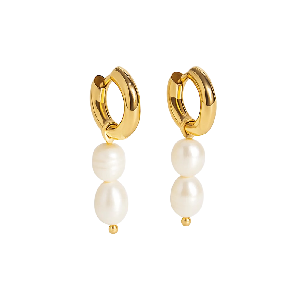Luna Pearl Drop Hoops – 18K Gold Plated Stainless Steel Earrings