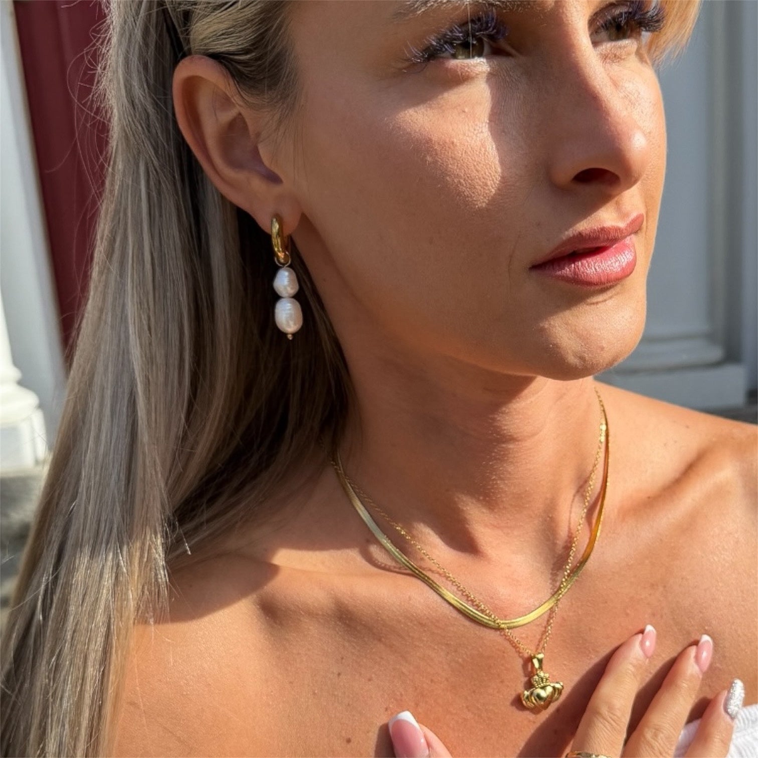 Luna Pearl Drop Hoops – 18K Gold Plated Stainless Steel Earrings